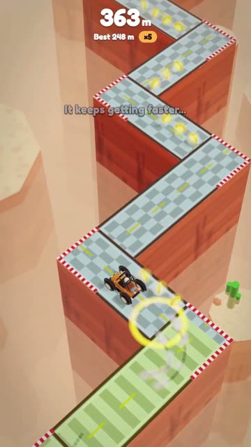 Video cover: a small car on a zigzag road along the edge of a red desert mesa in Mesa Drift