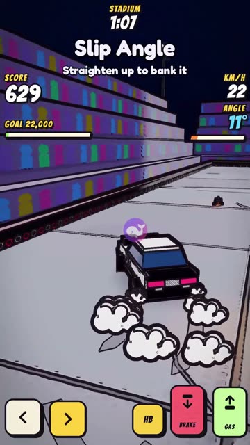 Video cover: a black car drifting in a stadium with tyre smoke behind it in Slip Angle