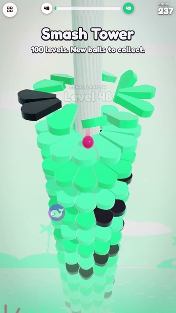 Video cover: Smash Tower, a pink ball on a green spinning tower with black slices