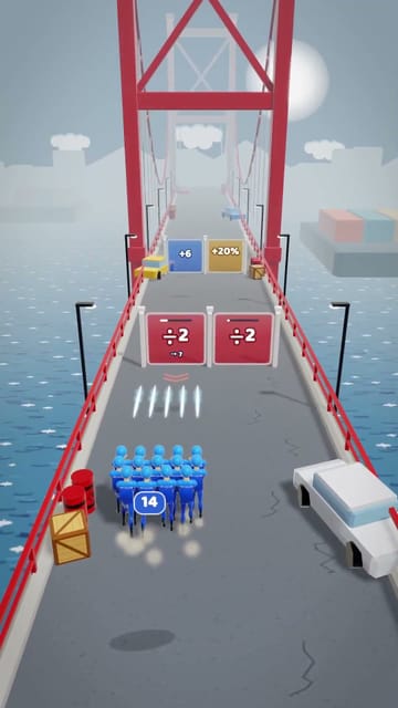 Video cover: a blue squad on a red bridge fires at two red divide-by-two gates in Gatefire