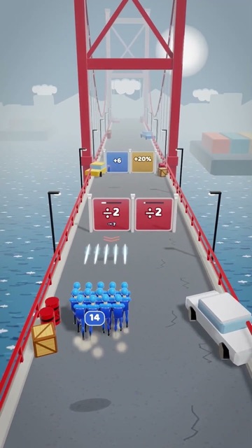 Video cover: a squad of 14 blue soldiers fires at two red divide-by-two gates on a bridge in Gatefire