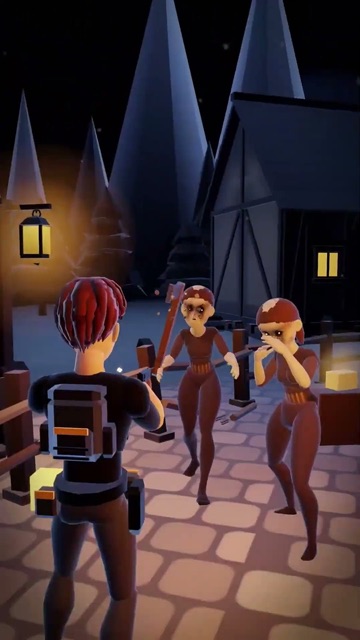 Video cover: a player with a backpack faces two hollowed villagers on a lantern-lit village path at night in Ashen Toll